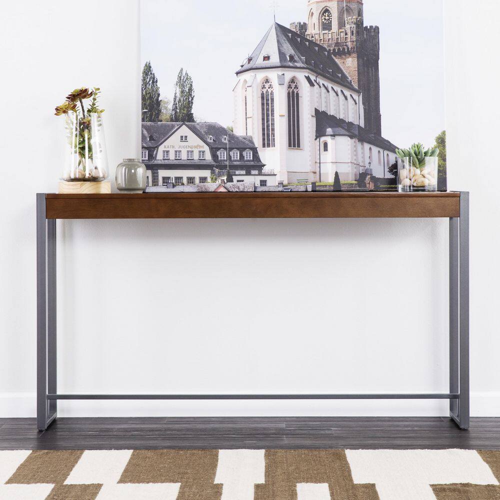 Macen 54" Tobacco and Gunmetal Console Table with Storage