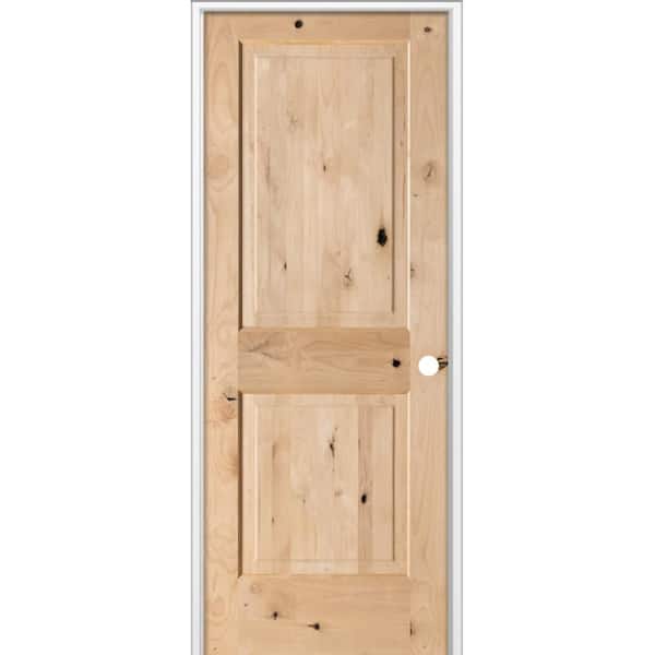 30 in. x 80 in. Rustic Knotty Alder 2-Panel Square Top Left-Hand Single Unfinished Wood Prehung Interior Door