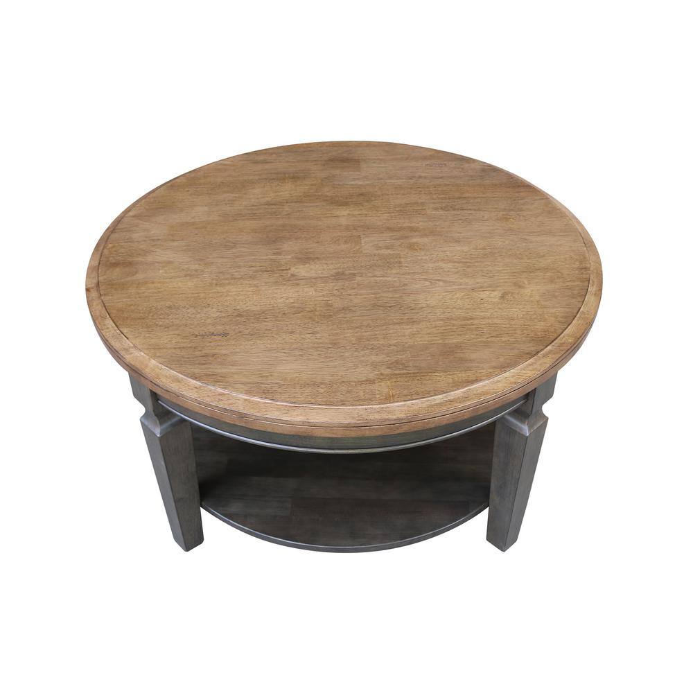 Vista Round Hickory and Washed Coal Wood Coffee Table