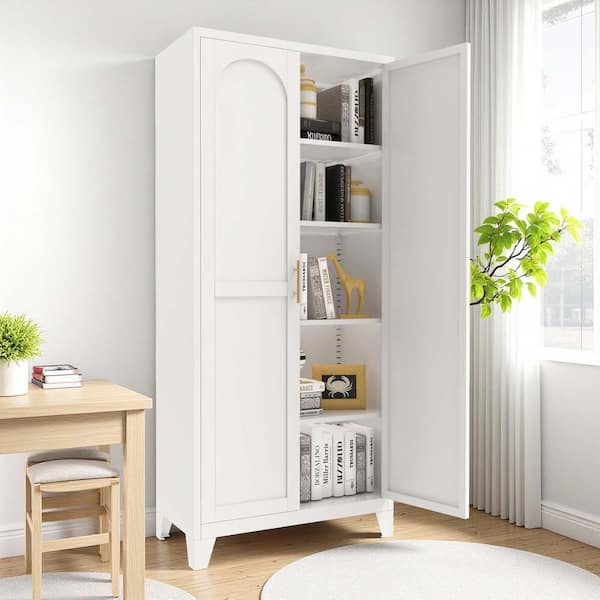 White 70.87 in. Tall Metal Accent Storage Cabinet File Cabinet with 4 Adjustable Shelves for Home, Office, Garage