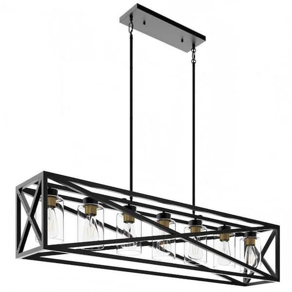 7 Lights Black Metal Material Pendant Light Design with Adjustable Hanging Length, Bulbs are not included
