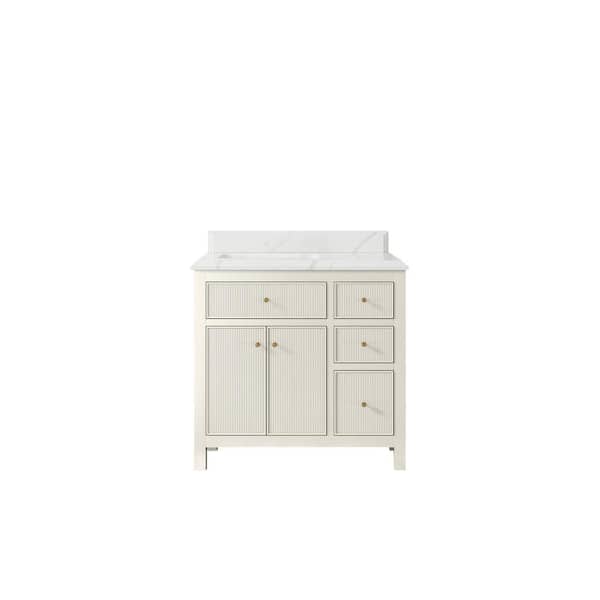 Willow Collections Sonoma 36 in. Left Sink Freestanding Alabaster Bath Vanity with Calcutta Laza Quatrz Top Unassembled