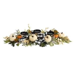 32 in. White Pumpkin and Berries Artificial Candelabrum