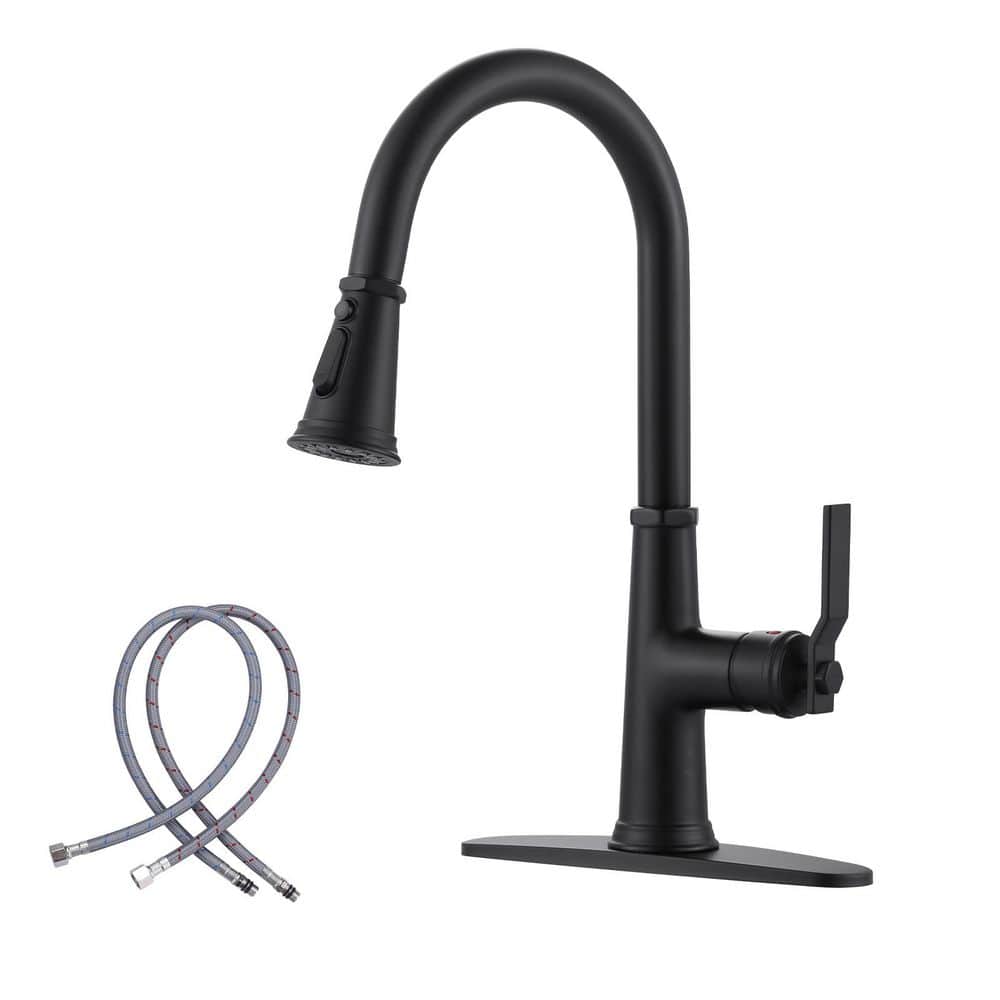 16.7 in. H Single Handle Pull Down Sprayer Kitchen Faucet with Supply Lines and 360° Spout Swivel in Matte Black price history on PriceWatchPro