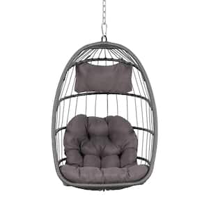 Outdoor 1-Person Wicker Rattan Egg Swing Chair without Stand, Porch Swing Foldable Hammock Chair for Bedroom, Gray