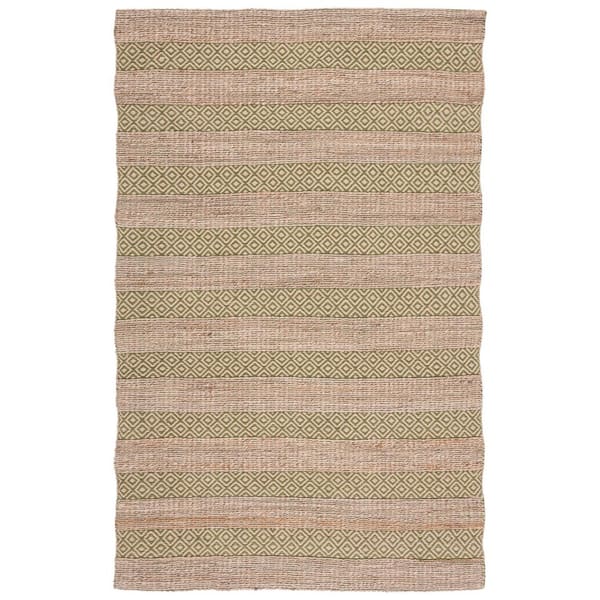 SAFAVIEH Natural Fiber Green/Beige 5 ft. x 8 ft. Striped Woven Area Rug
