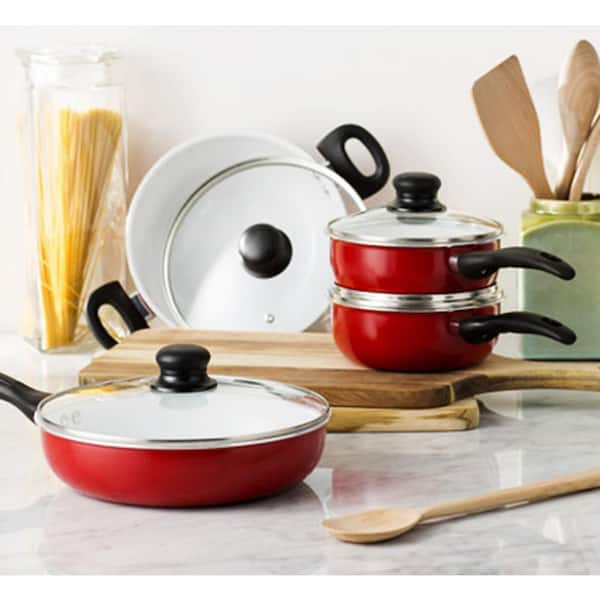 Lexi Home 8-piece Ceramic Non-stick Cookware Set - Red, White : Target