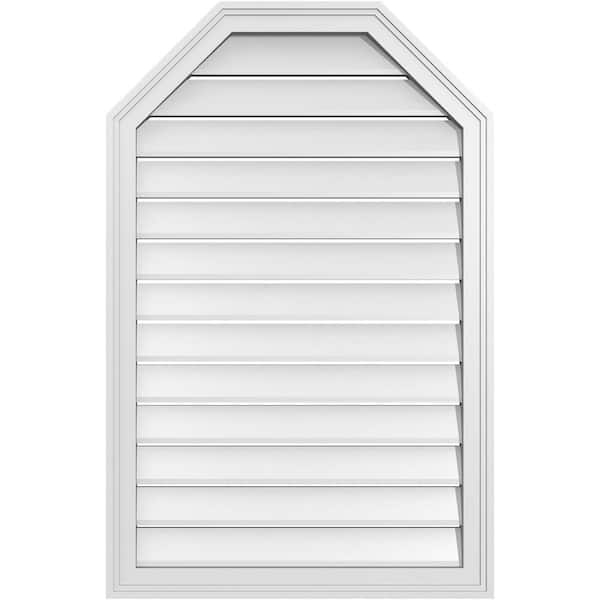 Ekena Millwork 26 in. x 40 in. Octagonal Top Surface Mount PVC Gable Vent: Functional with Brickmould Frame