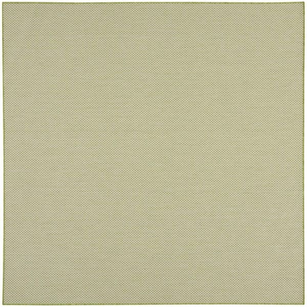 Courtyard Ivory Green 8 ft. x 8 ft. Square Solid Geometric Contemporary Indoor/Outdoor Area Rug