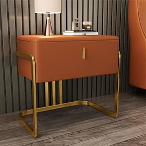 1-Drawer Orange PU Nightstand with Stainless Steel Legs (19.69 in. x 15.75 in. x 19.69 in.)