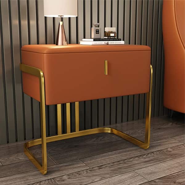 Magic Home 1-Drawer Orange PU Nightstand with Stainless Steel Legs (19.69 in. x 15.75 in. x 19.69 in.)
