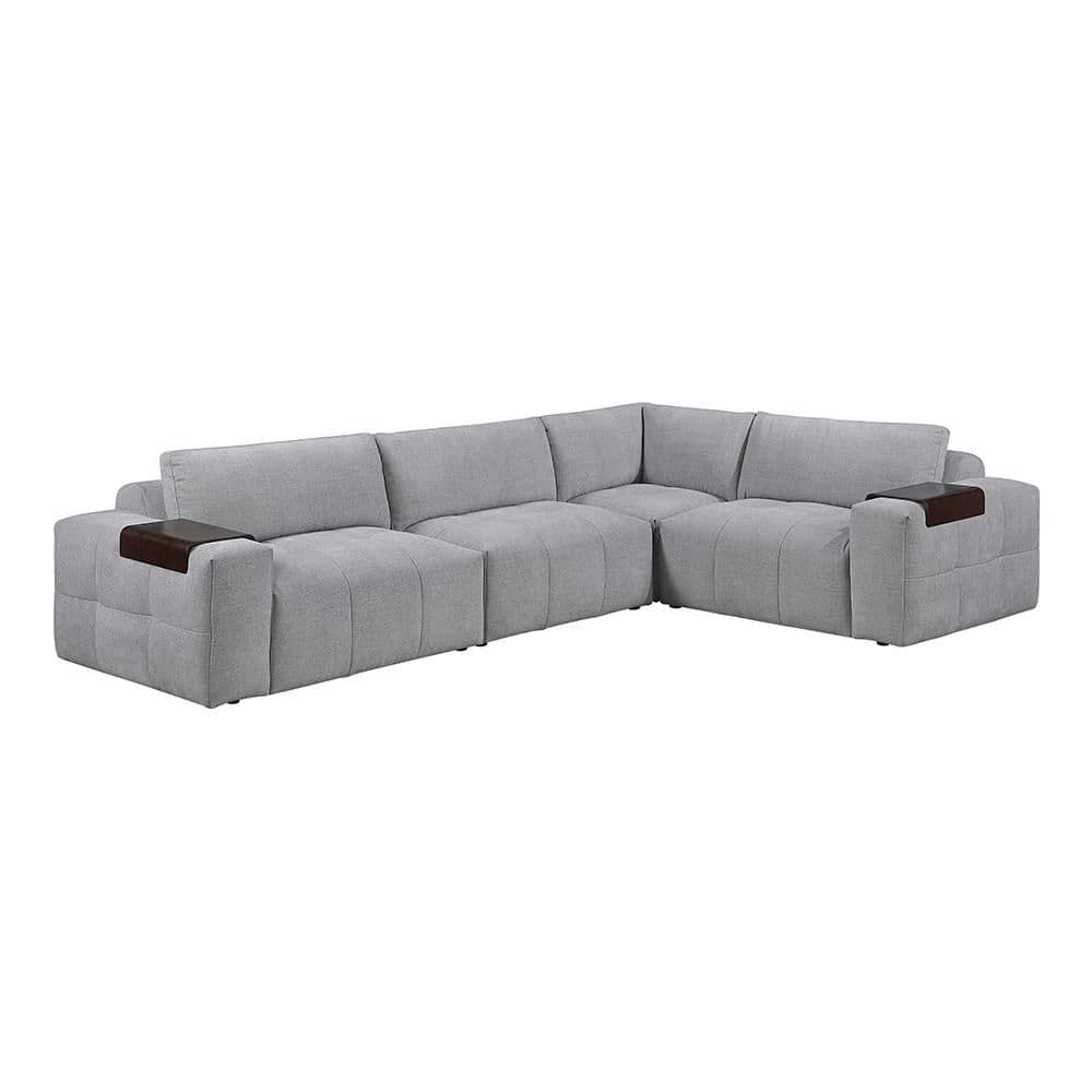 Marquis 143 in. Square Arm 4-Piece Textured Fabric Rectangle Modular Sectional Sofa in Gray