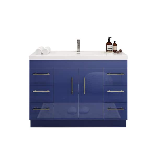 Moreno Bath Elsa 47.24 in. W x 19.69 in. D x 35.44 in. H Bathroom Vanity in High Gloss Night Blue with White Acrylic Top