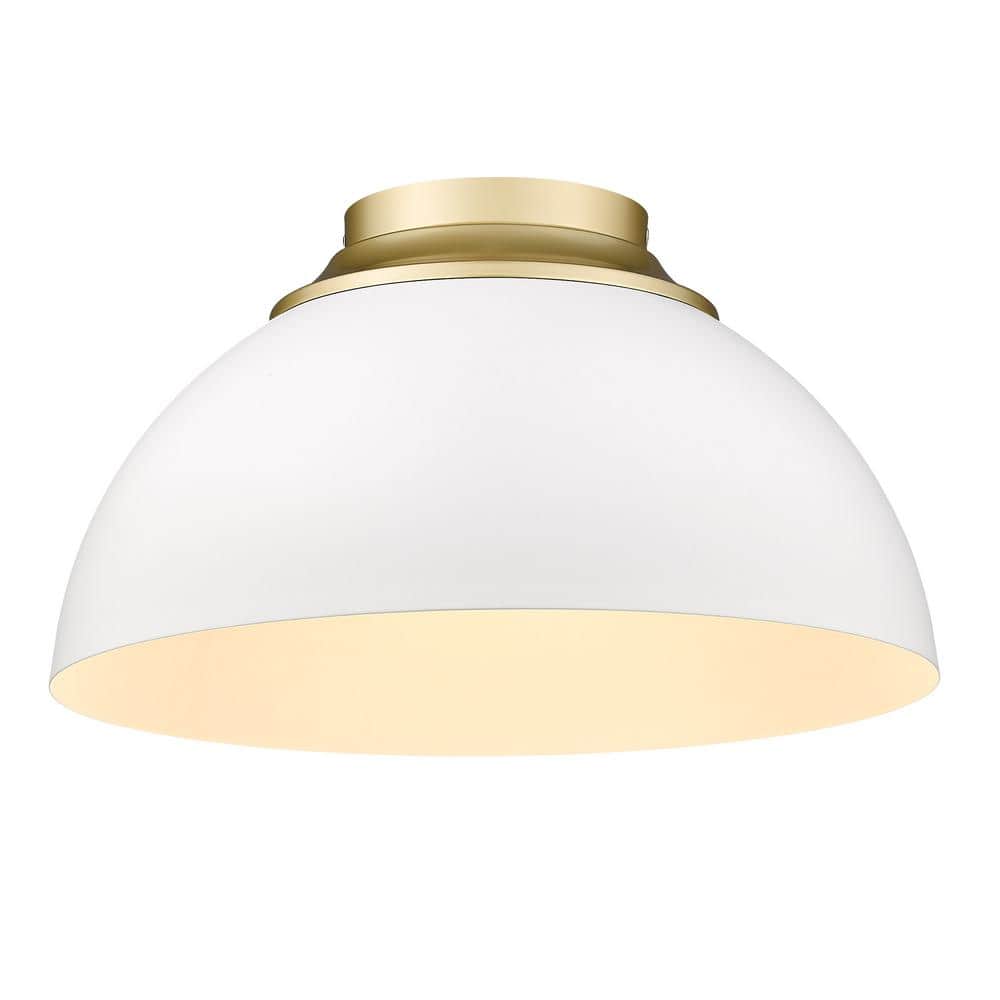 Olympic Gold and Matte White Metal Bowl Flush Mount Light