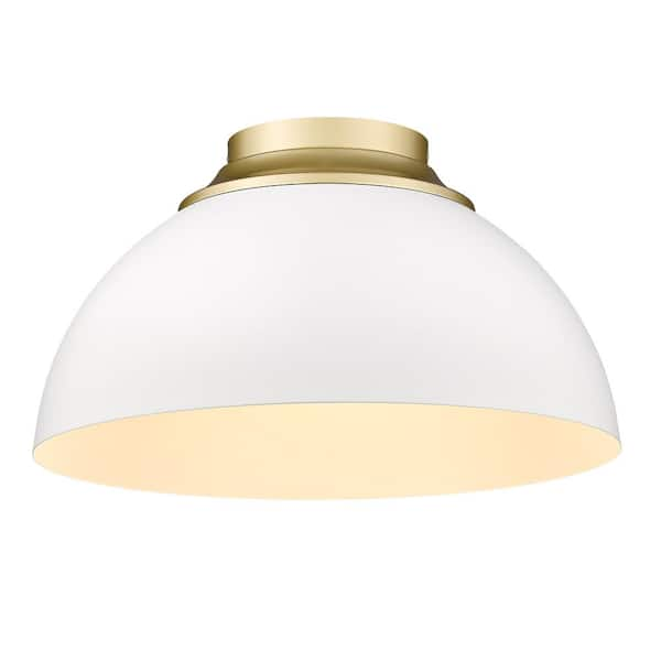 Golden Lighting Zoey 13.75 in. 3-Light Olympic Gold Flush Mount