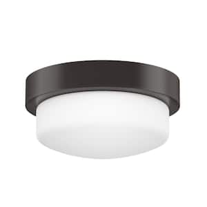 Leavells 11 in. 1-Light Carbon Bronze Drum Flush Mount with Frosted Glass Shade and No Bulbs Included 1-Pack