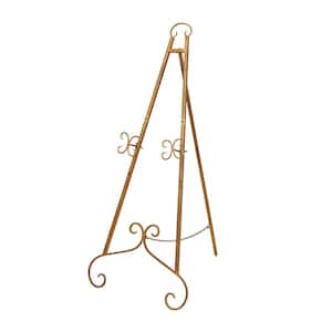 Gold Metal Large Free Standing Adjustable Display Stand Scroll Easel with Chain Support