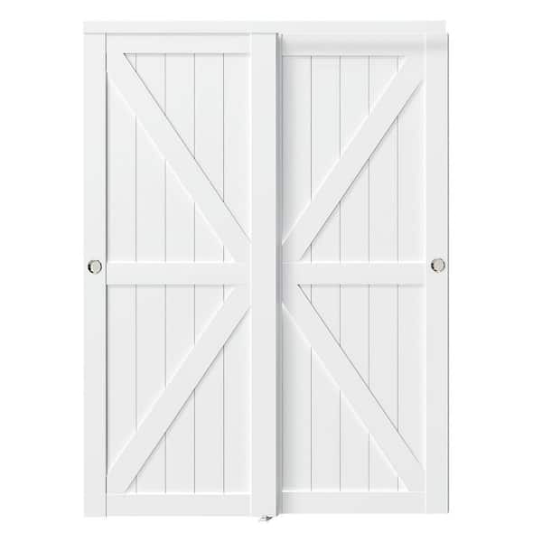 72 in. x 80 in., Solid Core, White MDF Double K Shape Sliding Door with Handle & All Hardware