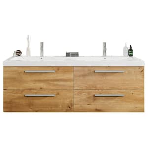 Surf 57 in. W x 20 in. D x 21.5 in. H Bathroom Vanity in Natural Oak with White Acrylic Top with White Sink
