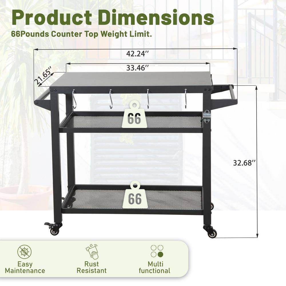 Gray Stainless Steel 3-Shelf Outdoor Grill Cart with Wheels