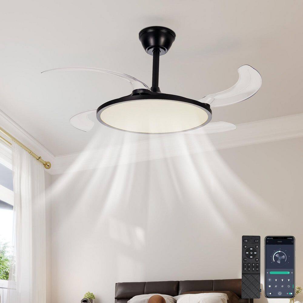 42 in. Black Smart Flush Mount LED Standard Ceiling Fan with Retractable Blades, Remote Control, 3CCT Dimmable Light price history on PriceWatchPro