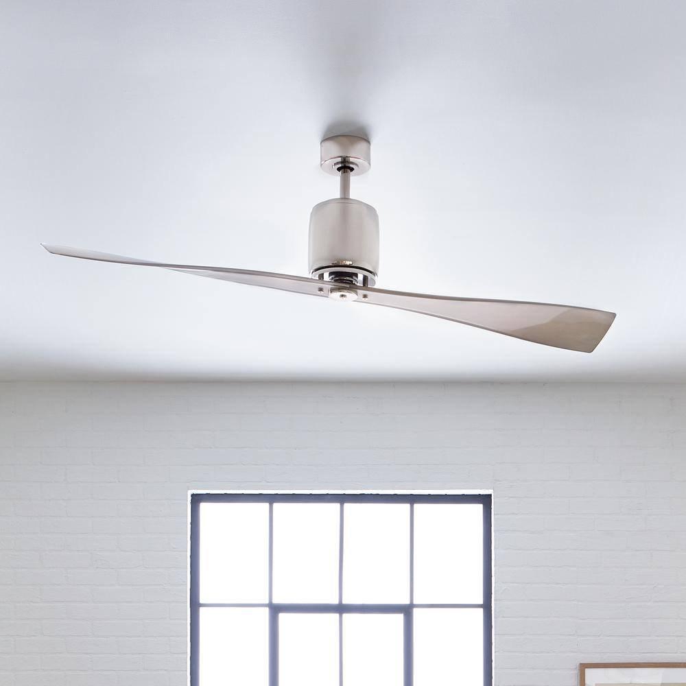 Polished Nickel 60" Modern 2-Blade Ceiling Fan with Remote