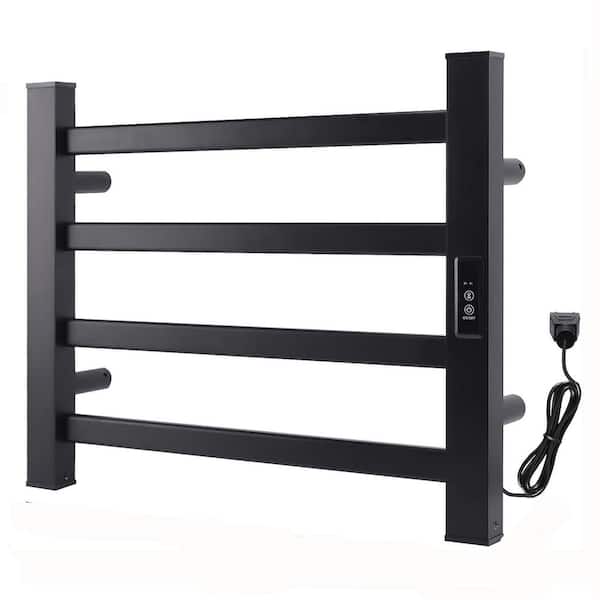 Unbranded 4 Bars Screw-In Electric Plug-In Towel Warmer Rack, Wall-Mounted, Stainless Steel, LED Indicator Timer in Matte Black