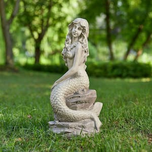 20 in. H MGO Concrete Finish Mermaid Garden Statue