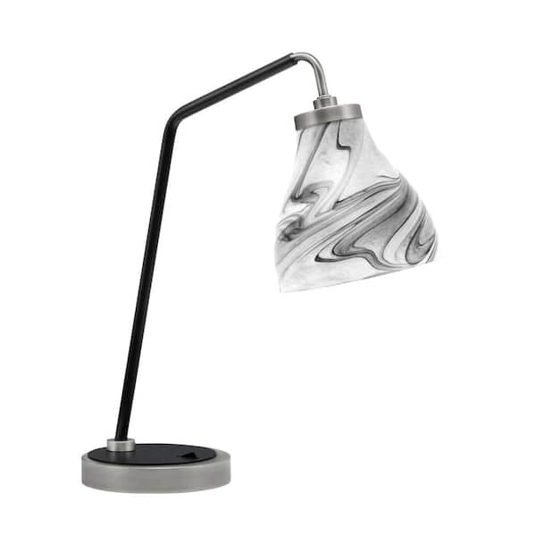 Unbranded Delgado 16.5 in. Graphite and Matte Black Piano Desk Lamp with Onyx Swirl Glass