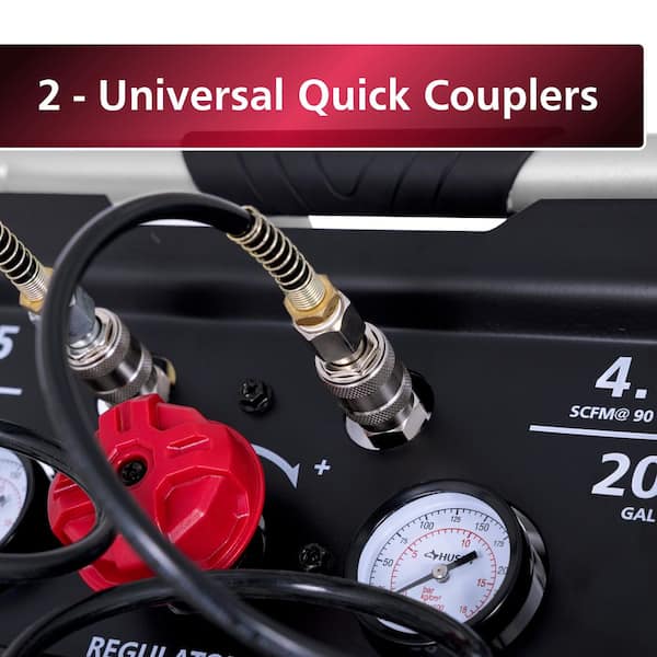Husky - 20 Gal.165 PSI Vertical Electric Oil-Free Quiet Auto/Workshop Air Compressor with Dual Gauges and 2-Quick Couplers