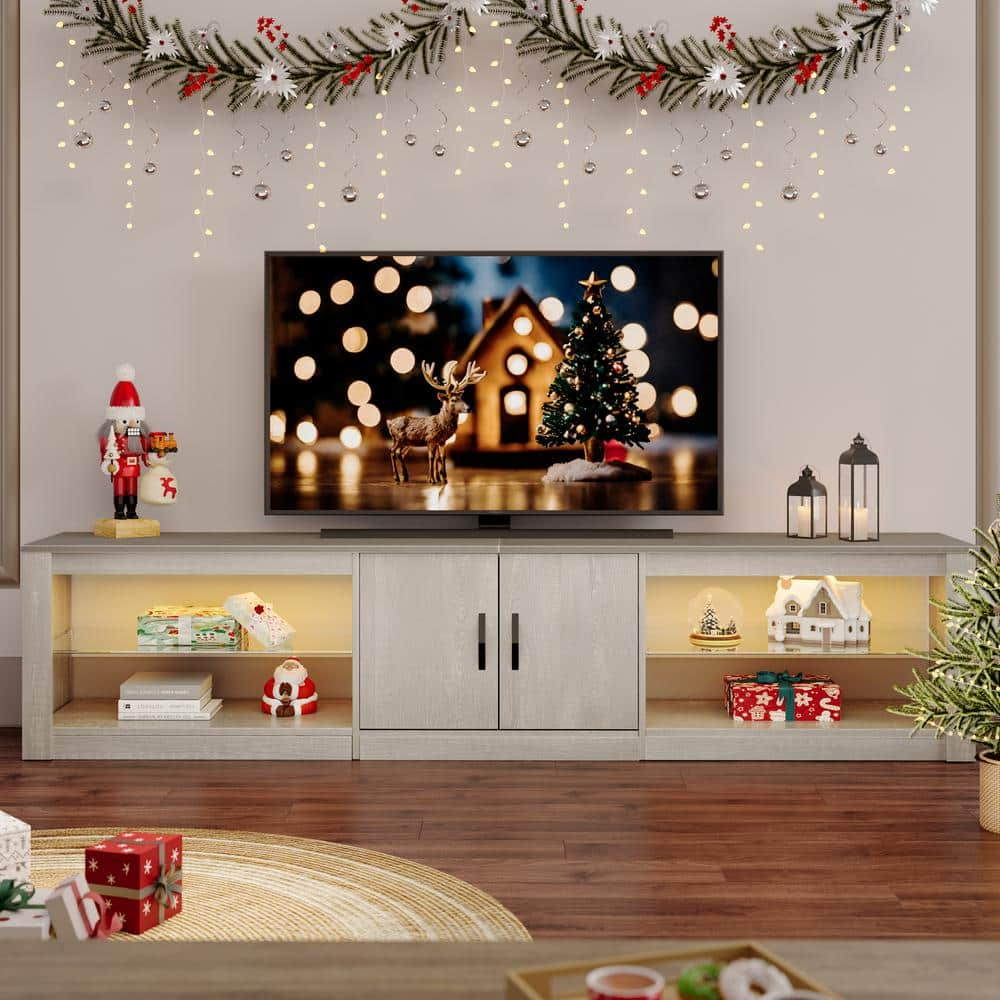 80 in. Light Grey TV Stand Fits TV's Up to 85 in. with Cabinet and Adjustable Glass Shelves -  Bestier, L101820D-WHTW