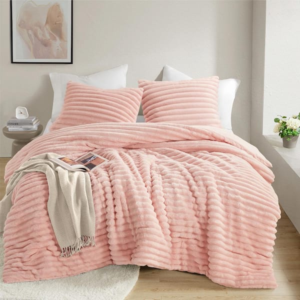 510 Design Avril 3-Piece Pink Microfiber Full/Queen Fluffy Ribbed Plush Comforter Set