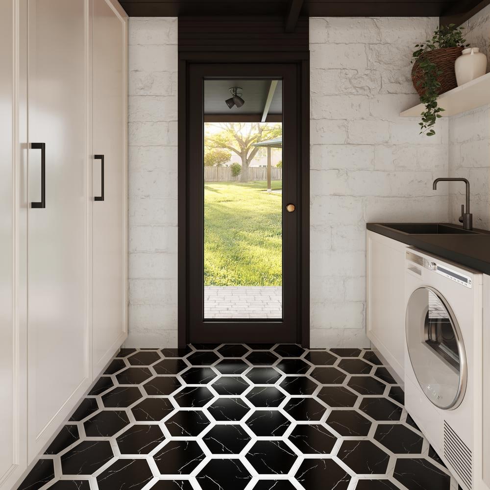 Samara Black and White Hexagon Porcelain Tile Set