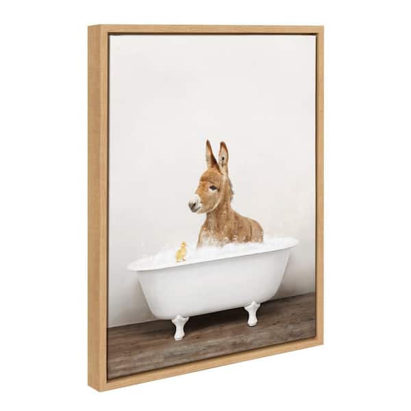 Sylvie "Baby Donkey in Rustic Bath" by Amy Peterson Art Studio Natural Framed Art Print 18 in. x 24 in.