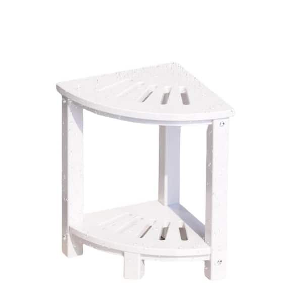 16.61 in. W Non-slip Feet Waterproof HDPE Shower Stool in White with Double-layer Storage Shelf