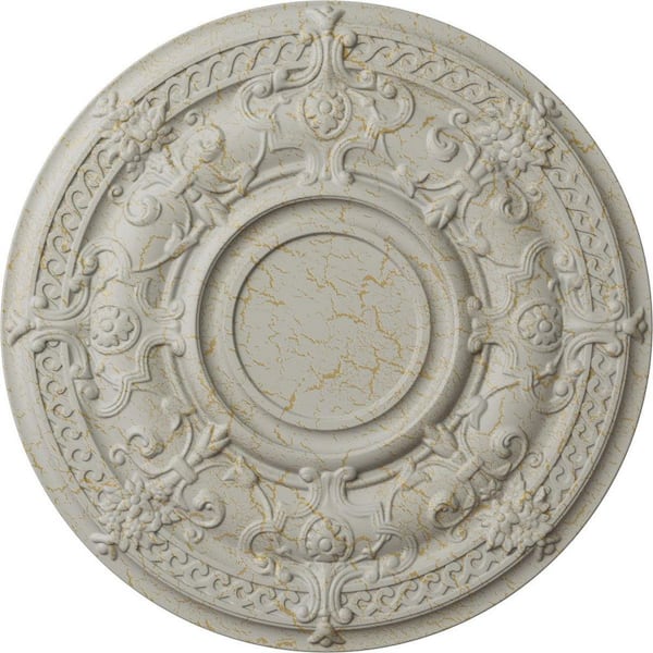 Ekena Millwork 1-3/8 in. x 33-7/8 in. x 33-7/8 in. Polyurethane Dauphine Ceiling Medallion, Pot of Cream Crackle