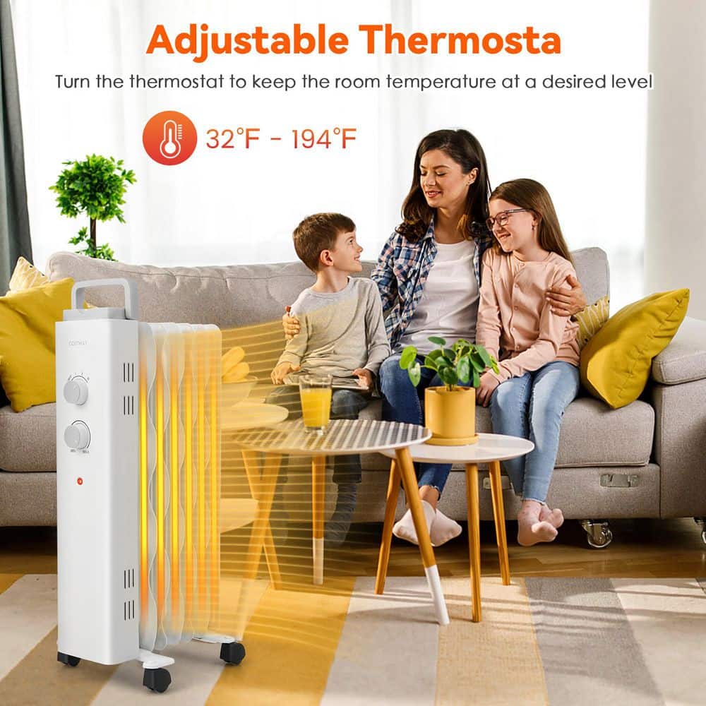 White 1500W Oil Filled Radiant Space Heater with Thermostat