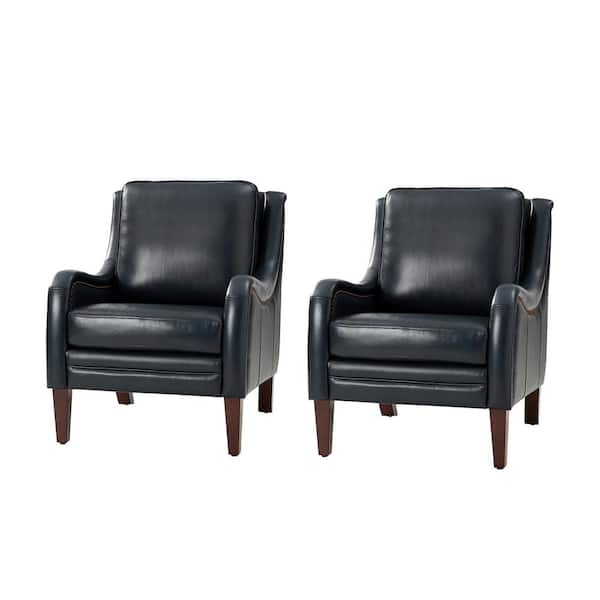 ARTFUL LIVING DESIGN Amelia 27.56 in. Wide Navy Genuine Leather Arm Chair with Removable Cushions Set of 2