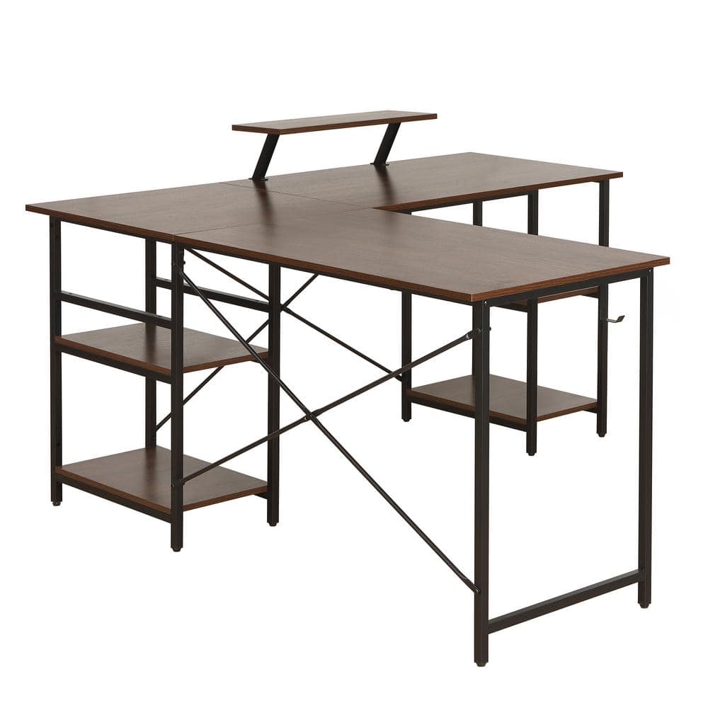 ErgoEdge Black Wood L-Shaped Gaming Computer Desk