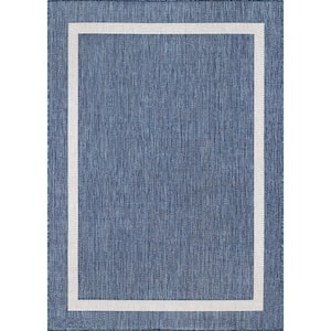 10 X 14 Blue White Blue Modern Bordered Indoor Outdoor Area Rug