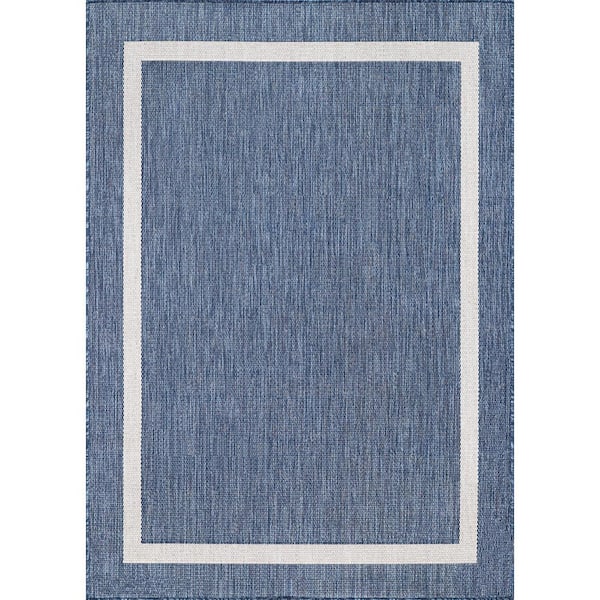 Beverly Rug 10 X 14 Blue White Blue Modern Bordered Indoor Outdoor Area Rug