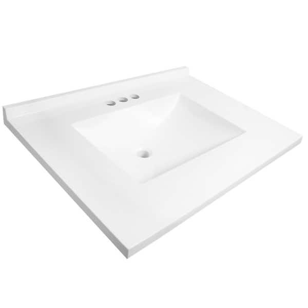 Design House Camilla II 31 in. W x 22 in. D Cultured Marble White Rectangular Single Sink 4 in. Centerset Vanity Top in Solid White