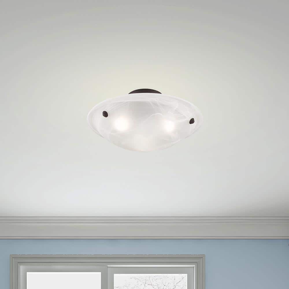 Oasis Bronze 3-Light Flush Mount with White Alabaster Glass
