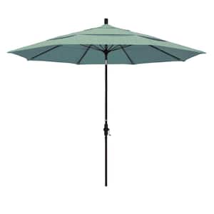 11 ft. Bronze Aluminum Pole Market Fiberglass Ribs Collar Tilt Crank Lift Outdoor Patio Umbrella in Spa Sunbrella