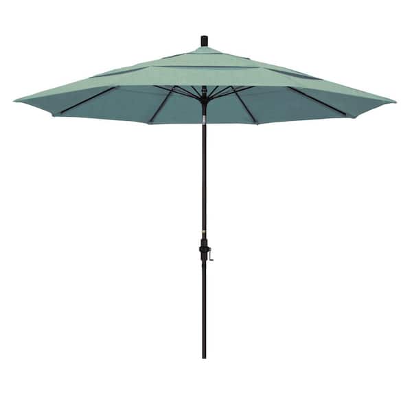 California Umbrella 11 ft. Bronze Aluminum Pole Market Fiberglass Ribs Collar Tilt Crank Lift Outdoor Patio Umbrella in Spa Sunbrella