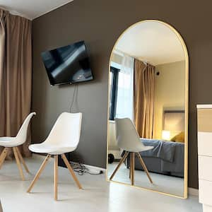 28 in. W x 71 in. H Arched Aluminum Alloy Frame Gold Oversized Full-length Mirror Standing Floor Mirror