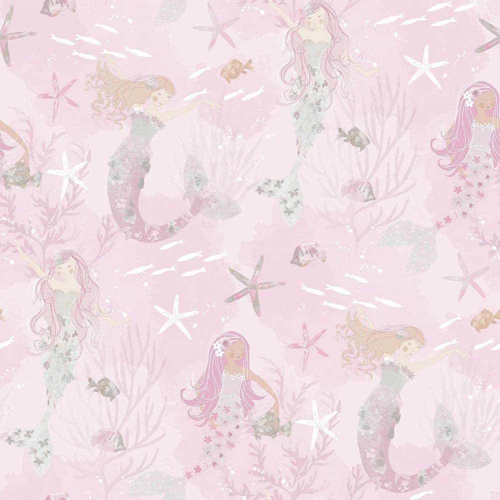 Tiny Tots 2-Collection Pink/Grey Glitter Finish Kids Mermaid Design  Non-Woven Paper Wallpaper Roll G78390 - The Home Depot