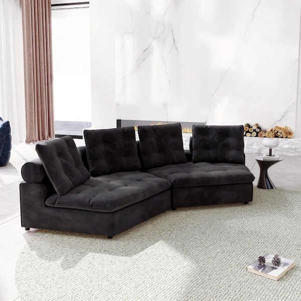 86.6 in. Square Arm Rectangle 2-Seater Frosted Velvet Free Modular Sectional Sofa in. Gray
