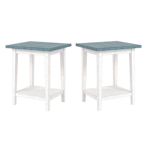Furniture of America Defara 19.63 in. Blue Rectangle Wood Side Table (Set of 2)