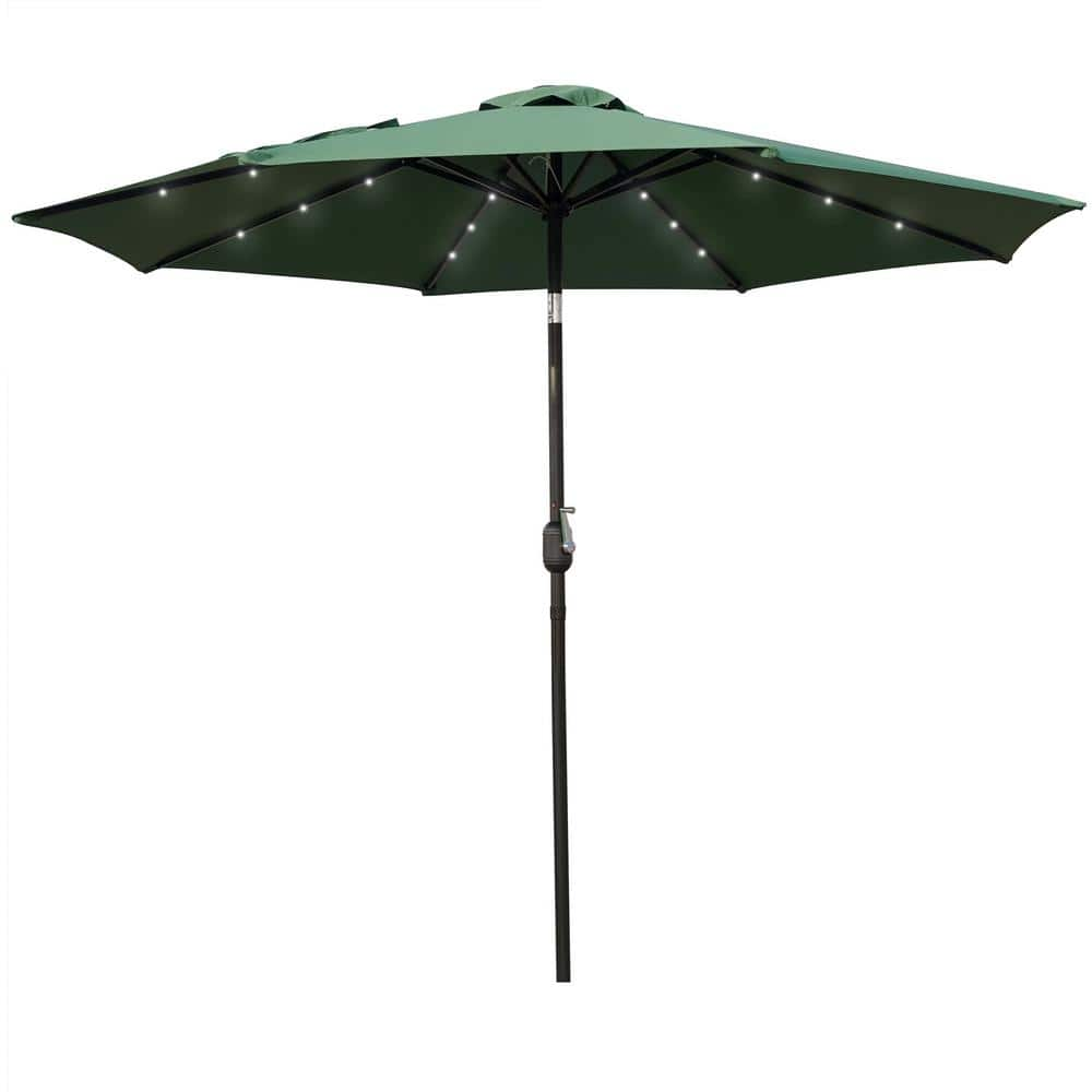 Leisuremod Sierra 9 ft. Steel Market Solar LED Tilt Patio Umbrella in ...